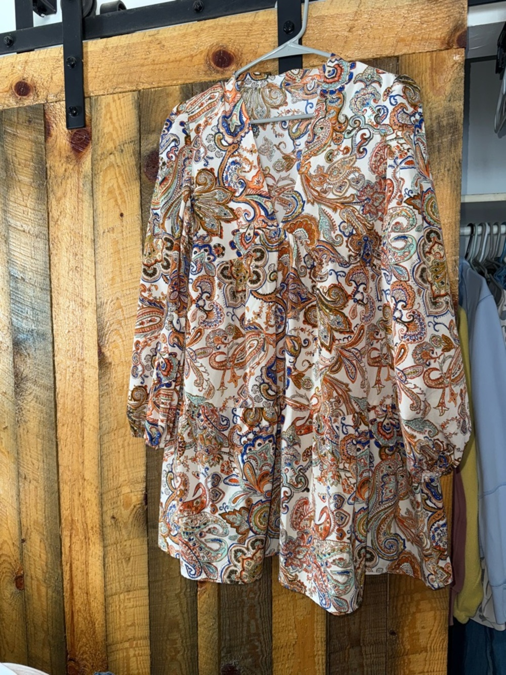 Long Sleeve Paisley Tiered Dress - White & Multi